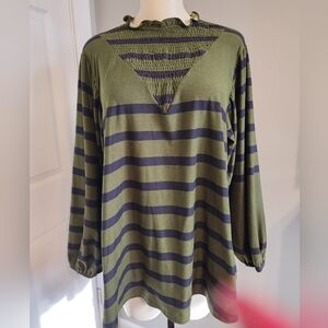 LuLaRoe Olive and Black Striped Blouse